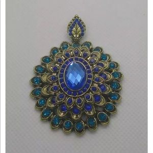 Blue floral Layered Gem Peacock Pendant